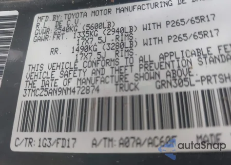 2022 Toyota Tacoma Trd Sport z USA, uszkodzony, nr VIN 3TMCZ5AN9NM472874